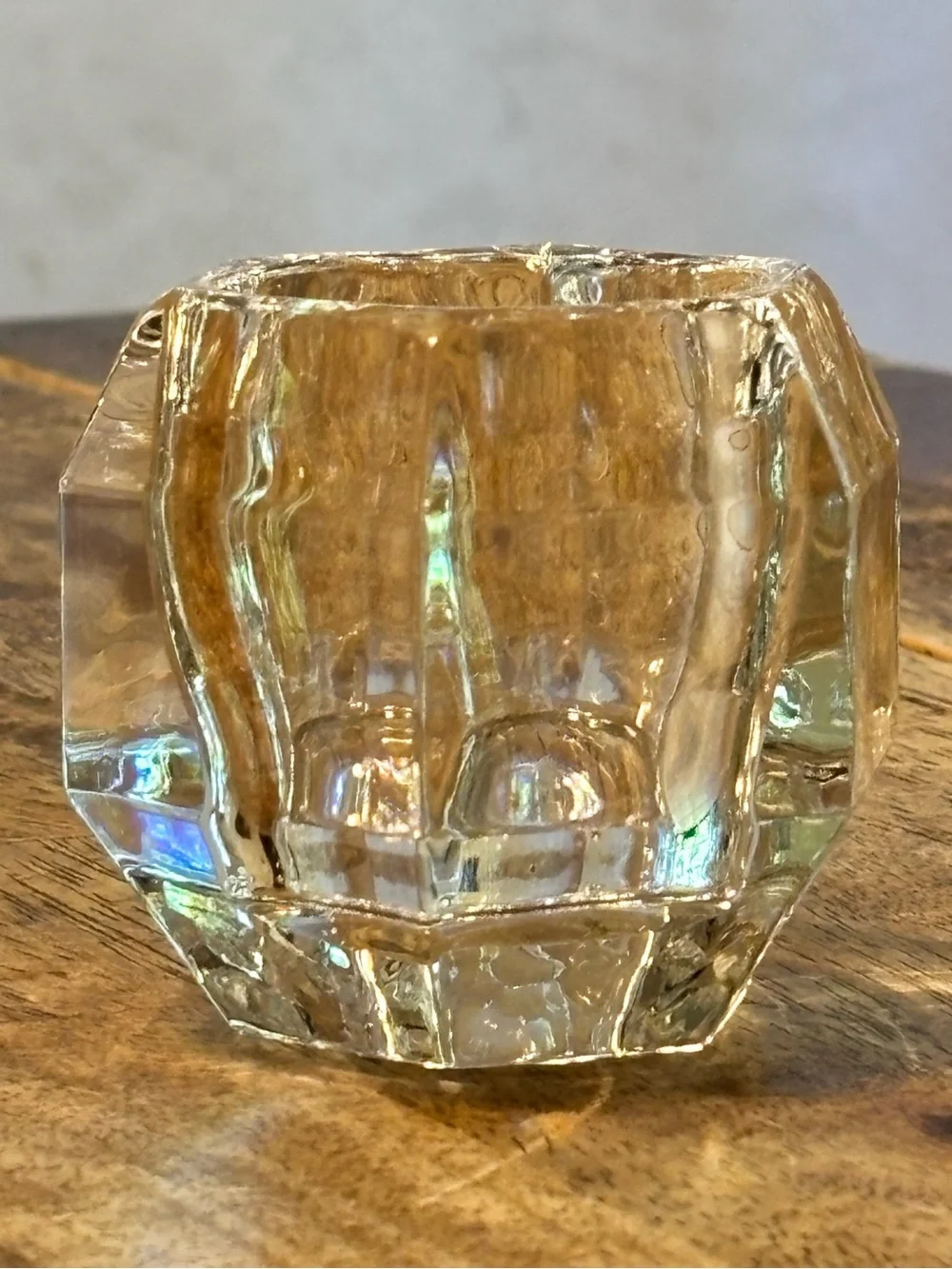 Vintage Heavy Crystal Glass Hexagon Votive Tealight Candle Holder Geometric